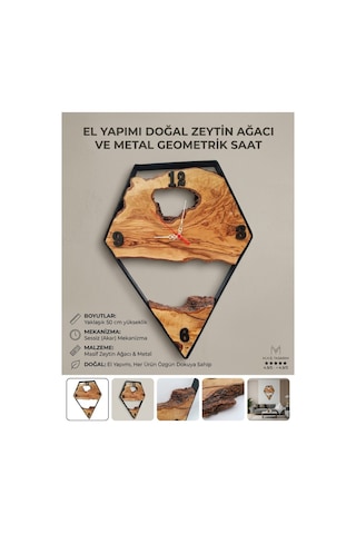 Rustik Zeytin Ağacı Dekoratif Duvar Saati - El Yapımı Endüstriyel Metal Tasarım 49 Cm Ofis Ve Ev Hediyesi Kahverengi