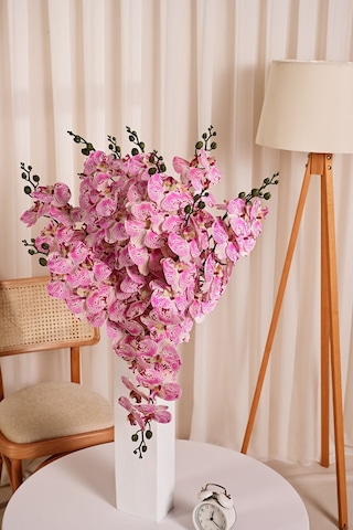 Pembe Yapay Orkide Çiçeği Tek Dal Premium Canlı Islak Dokulu 98 Cm