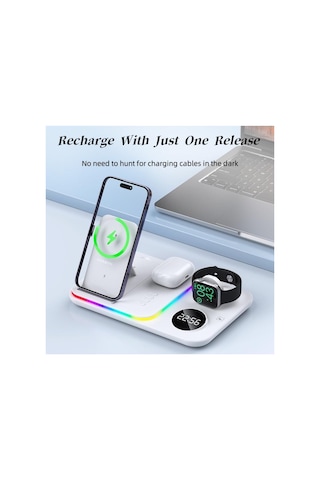 A82 5in1 Telefon Saat Kulaklık Wireless Şarj Cihazı Rgb Işıklı Katlanabilir 30w Kablosuz Şarj