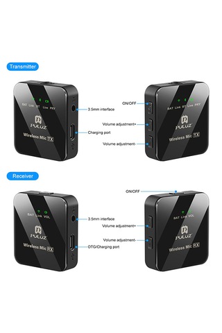 Puluz 1 Tx+1 Rx Kablosuz Bluetooth Yaka Mikrofonu Akış Ekipmanı