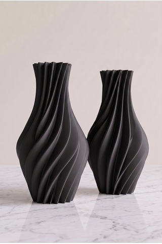 Suna Vazo Siyah 20 Cm - Modern Sarmal Burgu Dekoratif Salon Konsol Sehpa Çiçekliği