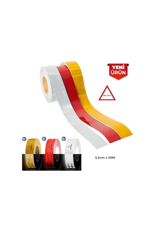 Reflektiv Petekli Fosfor Bant, Belgeli 5.5cm X 50m - Sarı 6057