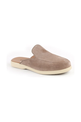 Libero L5950 Hakiki Süet Arkası Açık Ultra Hafif Eva Taban Erkek Loafer Sabot Ayakkabı Vizon