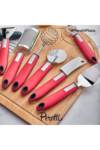 Perotti Pratik Mutfak Aletleri - Spatula Açacak Çırpıcı Rende Seti 8 Prç.kırmızı