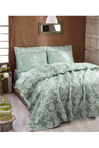 Enlora Home Pure Doğal Baskılı Çift Kişilik Pike Su Yeşili