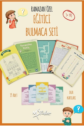 Ramazan Ayı Bulmaca Seti 16 Adet Dua Kartı, 5 Farklı Eğitici Bulmaca, Yaz Sil Tahta Kalemi Hediyeli