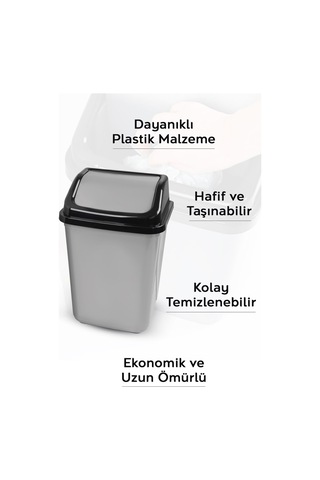 Kapaklı Plastik Çöp Kovası - Ev Ofis Banyo Mutfak Çöp Kovası Gri 30 Litre Gri