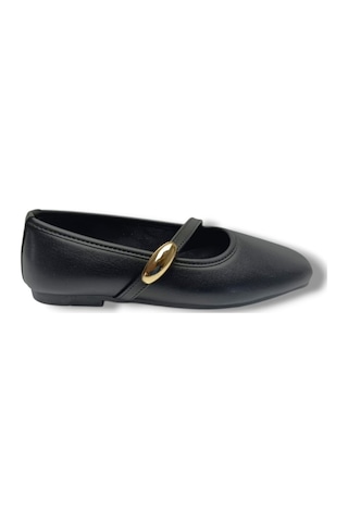 Ceylan Shoes 123-26 Cilt Deri Tokalı Tek Bantlı Anatomik Kadın Babet Sıyah