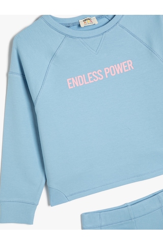Koton 2'li Takım Tayt Sweatshirt Slogan Baskılı Mavi 4skg10182ak Mavi