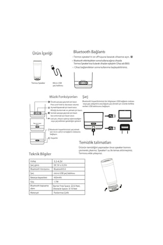 Vaeske 500 Ml Çelik Termos Bluetooth Hoparlör Mavi