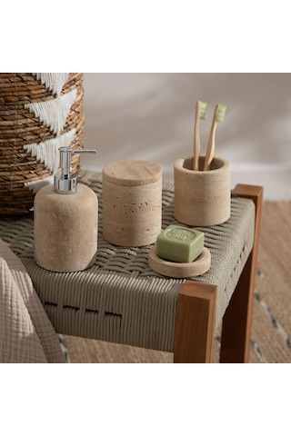 Mudo Home Evelyn Traverten 5'li Banyo Seti Bej