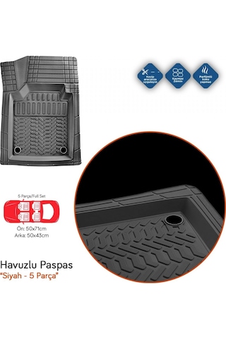Carub 4d Havuzlu Paspas Platinyum Siyah 5 Parça Br5009001
