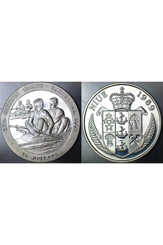 Nıue 50 Dolar 1989 Barselona Olimpiyat Oyunları-kürek. 28,4 Gr 38,6 Mm Proof Baskı Çil.