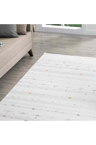 Beyaz Çok Renkli Etnik Şerit Desenli Modern Halı - Nd15502ms
