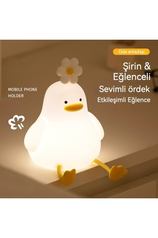 Novahub Dokunmatik Silikon Gece Lambası Küçük Ördek Tasarımı Beyaz Beyaz