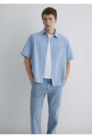 Mavi Oversize Kısa Kol Mavi Erkek Gömlek M0211487-83767 Mavi