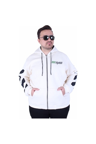 Moc Grande Mocgrande Büyük Beden Kapüşonlu Fermuarlı 3ip Sweat Mg 25718 Bej Bej