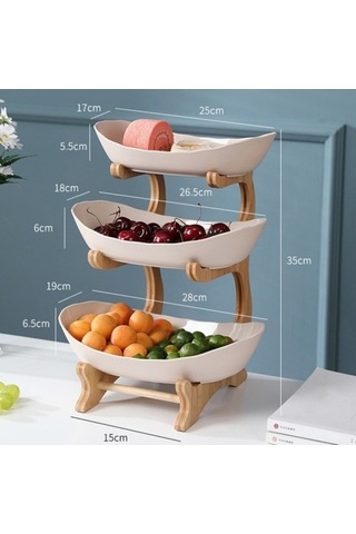 Dancemonkey 3 Katlı Bambu + Plastik Tabağı -bej, Pratik Ve Dayanıklı Bej