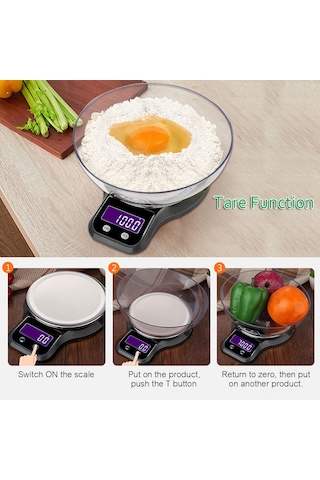 Lemestar Ev Mutfak Çanta Tereyağı İle Çelik Platformlu Dijital Terazi - 5kg/1g Hassasiyet, Lcd Ekran, Taşma Koruması Pil Yok Siyah