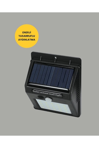 Solar Duvar Lambası, 20 Led Sensörlü, 3 Metre Algılama Mesafesi Çok Renkli