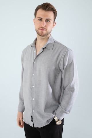 Rahat Kesim Keten Dokulu Gömlek Gri