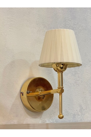 Osmanlı Ipeği Metal Duvar Aydınlatması Kablosuz Pilli Ledli Parlak Gold Aplik Krem
