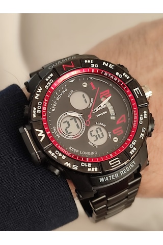 Quamer Erkek Kol Saati Analog Ve Digital Metal Kordonlu 2176 Siyah