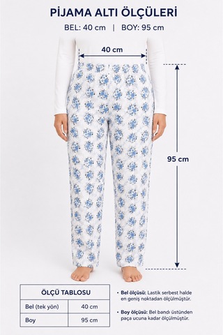Neco Giyim Kadın Anne Desenli Pijama Altı Beyaz - Mavi