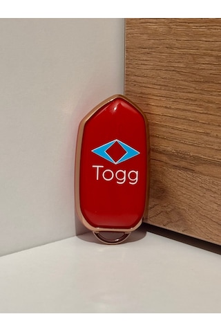 Amblemli Togg T10x-t10f Uyumlu Anahtar Kılıfı Kırmızı-altın