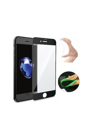 Apple  Uyumlu iPhone 8 Plus Ekran Koruyucu Seramik Nano Cam Esnek Tam Full Kaplayan Kırılmaz Siyah