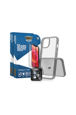 Buff Apple iPhone Uyumlu 12 Paket - 2x5d Ekran Koruyucu + Şeffaf Kılıf + Lens Koruyucu Glass