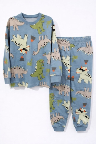 Mavi Dinozor Desenli Erkek Çocuk Pijama Takımı