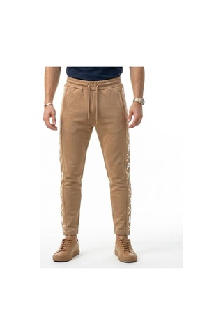 Plus Scorpion Erkek Slim Fit Eşofman Altı Yazılı Şerit Detaylı, Dar Paça Jogger Pantolon Taba