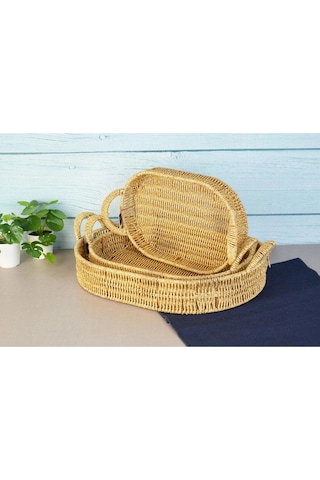Lüks Şıklık Oval Plastik Saplı 3'lü Tepsi