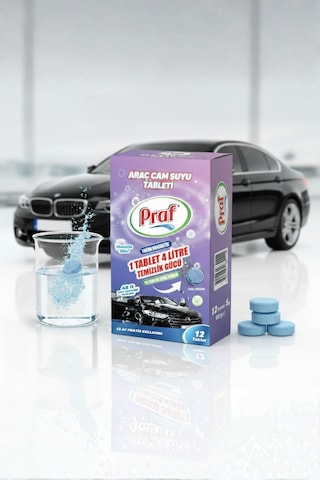 Praf Araç Cam Suyu Tableti 12 Adet 1 Tablet 4 Litre Oto Silecek Suyu Temizleyici Konsantre