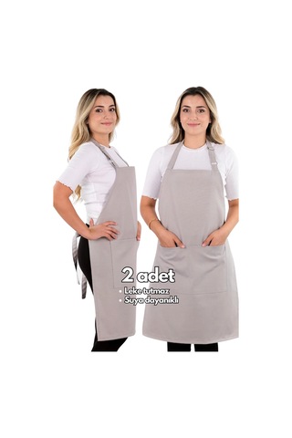 2 Adet Simple Ayarlanabilir Askılı Mutfak Önlüğü Açık Gri