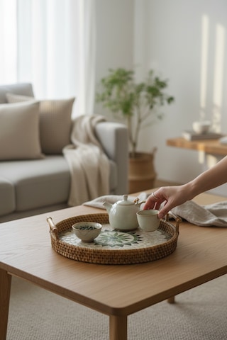 Akayev Sedefli Rattan Tepsi Kahverengi 28cm Çok Rengi