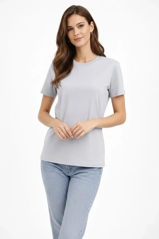 De'charme Bisiklet Yaka Tişört Regular Kalıp Basic Pamuklu Günlük Kullanım T-shirt - Gri