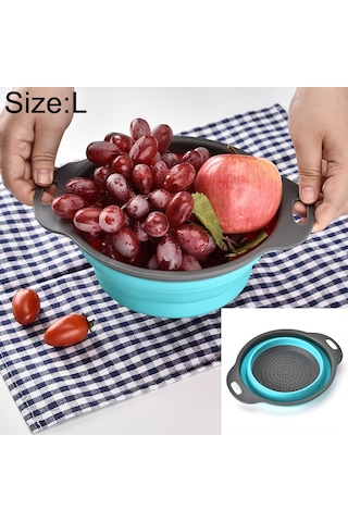 Cbtx Yaratıcı Katlanır Sebze Meyve Depolama Sepeti Organizatör Drenaj Sepeti, L, Boyut: 29.5 23.5 10cm Mavi