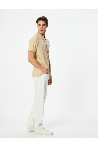 Koton Polo Yaka Tişört Slim Fit Düğmeli Kısa Kollu Bej 4sam10098mk Ekru