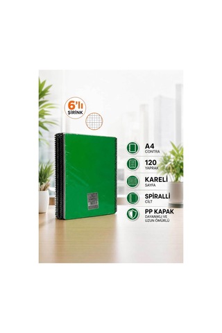 Contra Pp Kapak Spiralli 120 Yaprak A4 Kareli 6 Adet Defter Çok Renkli