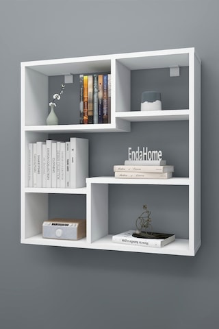 Enda Home 5 Bölmeli Duvar Rafı, Mutfak Rafı, Oturma Odası Rafı Beyaz