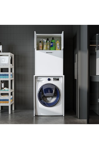 Çamaşır Sepetli Çamaşır Makinesi Dolabı, Banyo Dolabı Mat Beyaz
