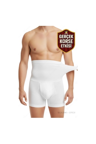 Elilom Korse Boxer Yüksek Bel Korseli Erkek İç Giyim Beyaz