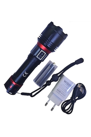 Wison Ws-6565 25wat 5000mah 2300lm Şarjlı Uzun Menzilli El Feneri Siyah