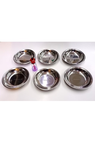 Sihirli Tuzluk Hediye 6 Adet 18cm Paslanmaz Çelik Çukur Yemek Tabağı Dubleporsyon Sağlam Metal Tabak Çok Renkli