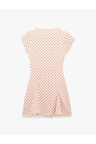 Koton Rahat Kalıp Pencere Detaylı Kısa Kollu Mini Puantiyeli Elbise Pembe Desenli 6sal80190ık