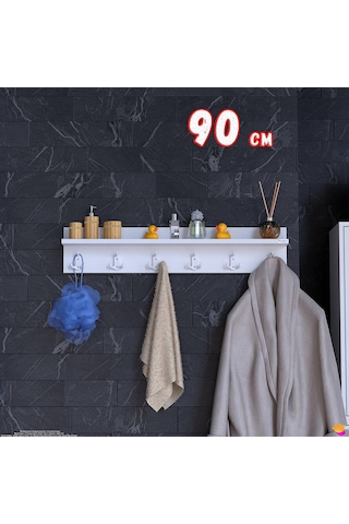Modilayn Kedi Serisi 86,4x18 Cm 18 Kancalı Banyo Askısı - 6'lı Set Ekstra Düzen Ve Yer Tasarrufu Beyaz