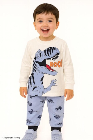 Hümazade Mavi Dinazorlu 1-3 Yaş Çocuk Pijama Takımı Mavi