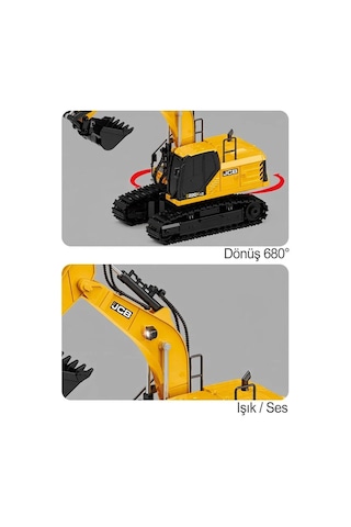 Jcb Lisanslı Uzaktan Kumandalı Ekskavatör - Şarjlı Metal Kepçeli Sesli Işıklı İş Makinesi 1:20 Ölçe Sarı - Siyah